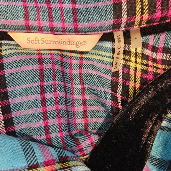 Soft Surroundings Blouse Womens L Flannel Plaid Metal Button Shirt Velvet Design - Picture 3 of 13